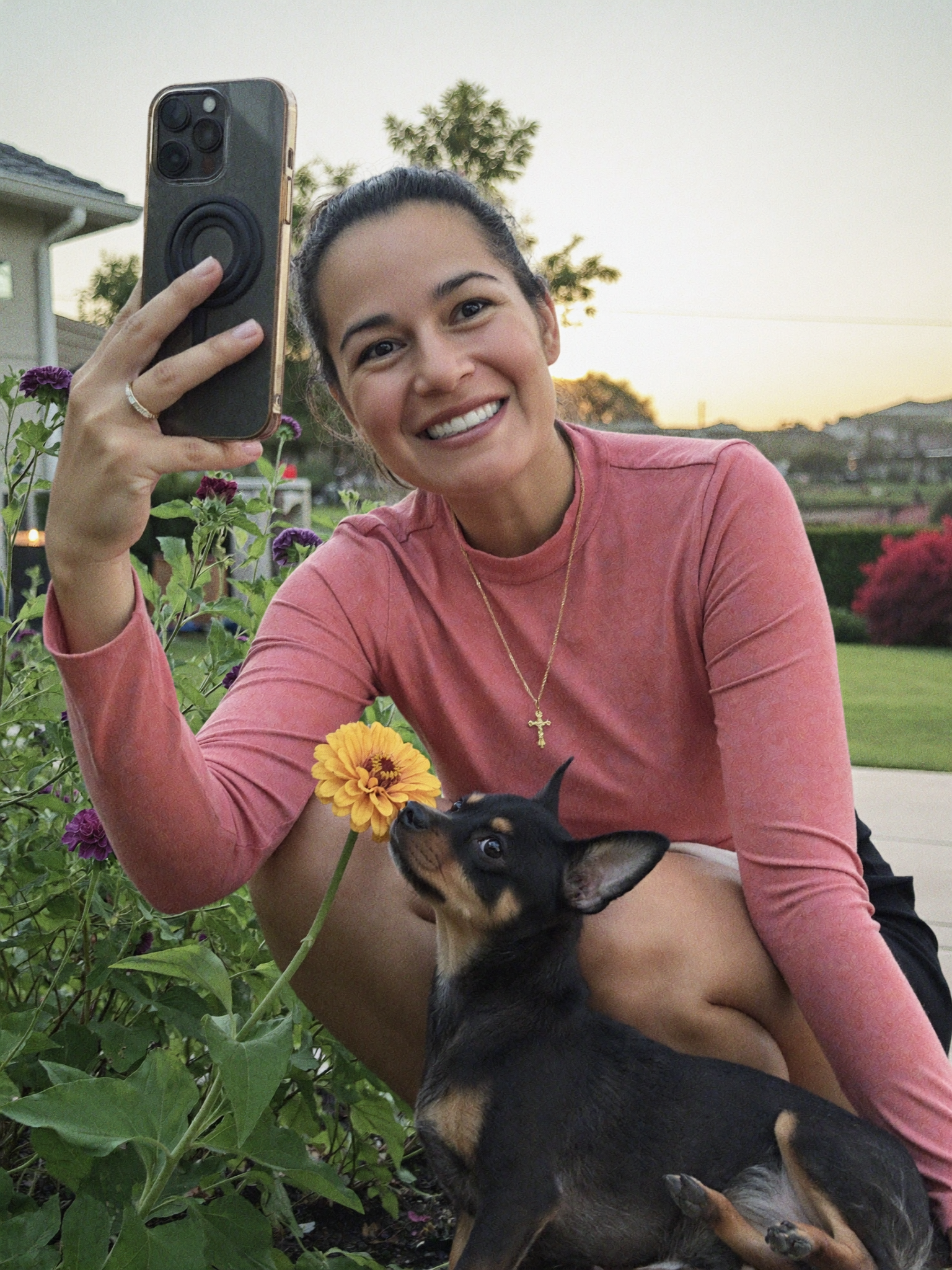 Amber in the garden with her dog